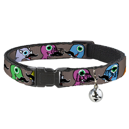 Cat Collar Breakaway - Cute Dinosaurs w Mustaches Gray