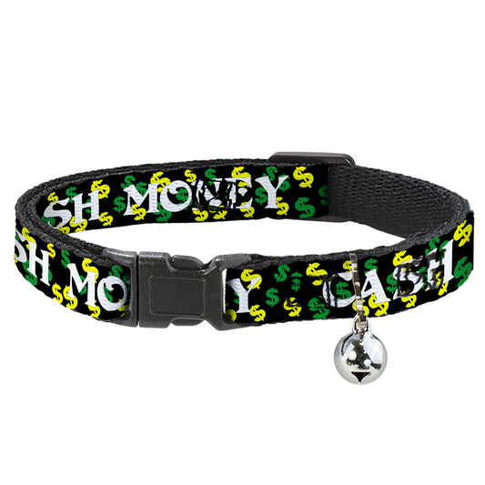 Cat Collar Breakaway - CASH MONEY w $$$ Black White Yellow Green