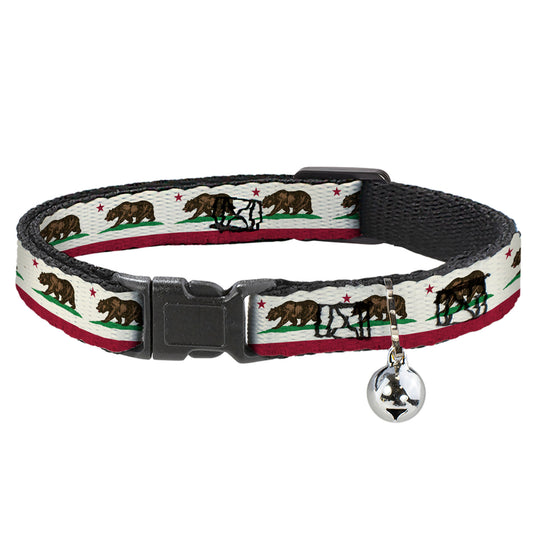 Cat Collar Breakaway - California Flag Bear Weathered White
