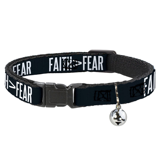 Cat Collar Breakaway with Bell - FAITH Greater Than FEAR Navy Blue White - NARROW Fits 8.5-12"