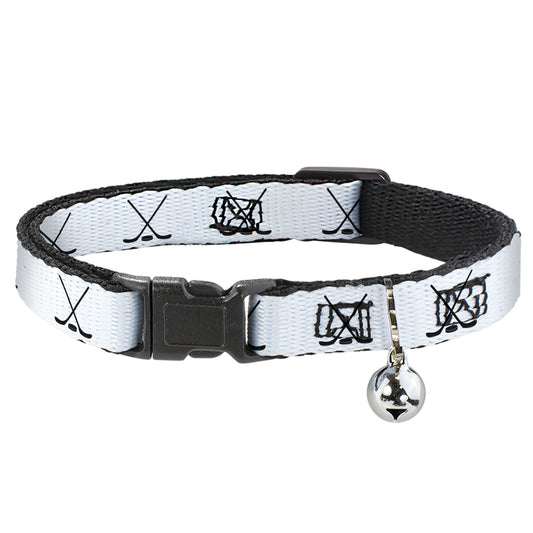 Cat Collar Breakaway with Bell - Hockey Sticks and Puck White Black