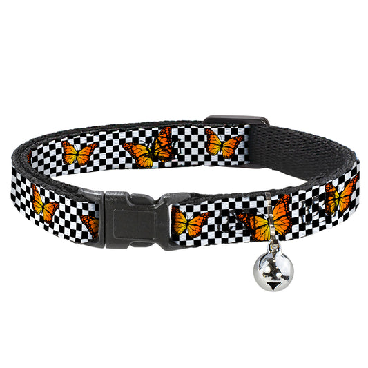 Cat Collar Breakaway - Monarch Butterfly Scattered Checker Black White