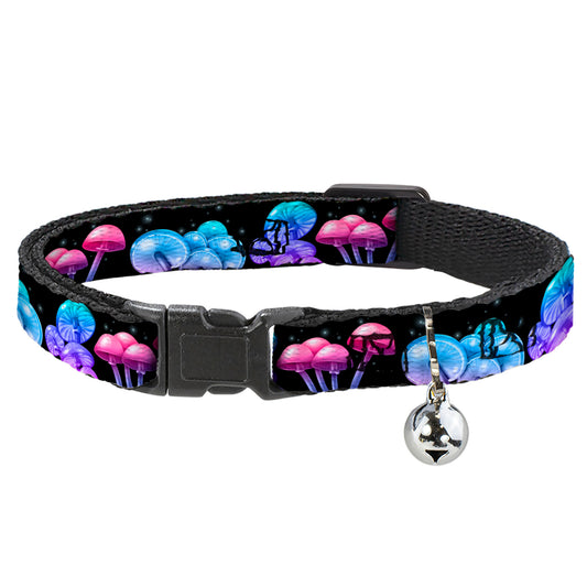 Cat Collar Breakaway with Bell - Mushroom Glow Black Multi Color - NARROW Fits 8.5-12"