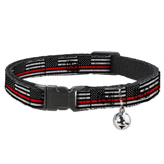 Breakaway Cat Collar with Bell - Thin Red Line Flag Weathered Black/Gray/Red