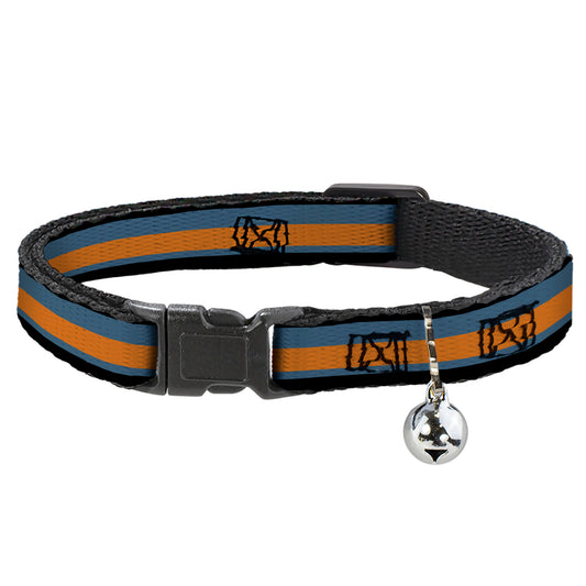 Cat Collar Breakaway with Bell - Stripes Black Steel Blue Orange - NARROW Fits 8.5-12"