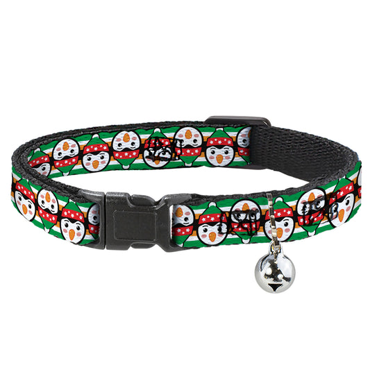Cat Collar Breakaway - Christmas Penguin Flip Stripe Green White Orange Black