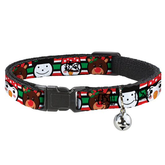 Cat Collar Breakaway - Christmas Penguin Reindeer Snowman Stripe Red White Black Green