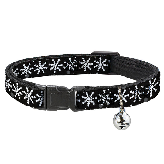 Cat Collar Breakaway - Starry Snowflakes Black White Gray