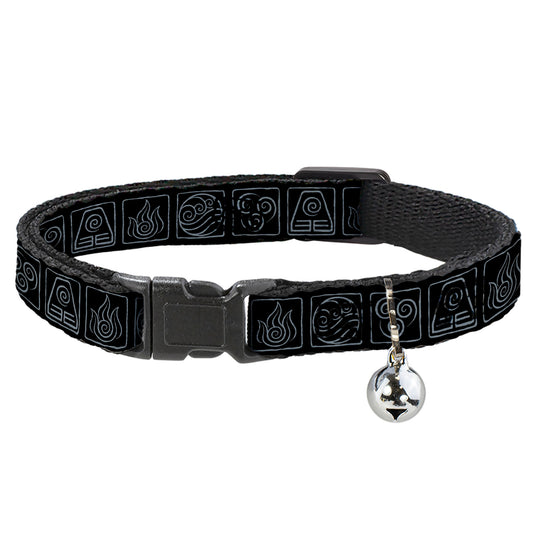Cat Collar Breakaway - Avatar the Last Airbender Bending Elements Icons Black Gray