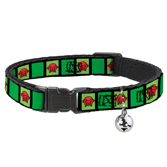 Cat Collar Breakaway - Blue's Clues Steve's Stripe and Thinking Chair Black Greens Red
