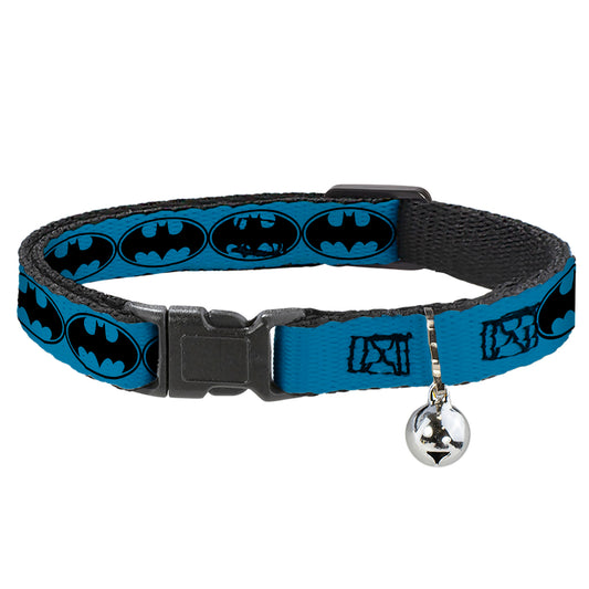 Breakaway Cat Collar with Bell - Bat Signal-3 Blue/Black/Blue