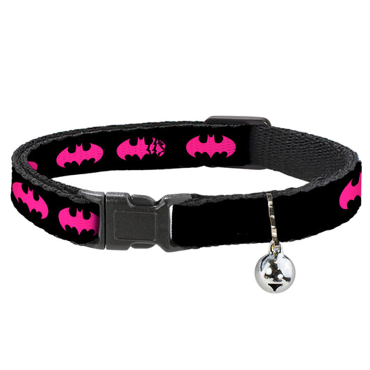 Cat Collar Breakaway with Bell - Batman Signal Black Fuchsia - NARROW Fits 8.5-12"