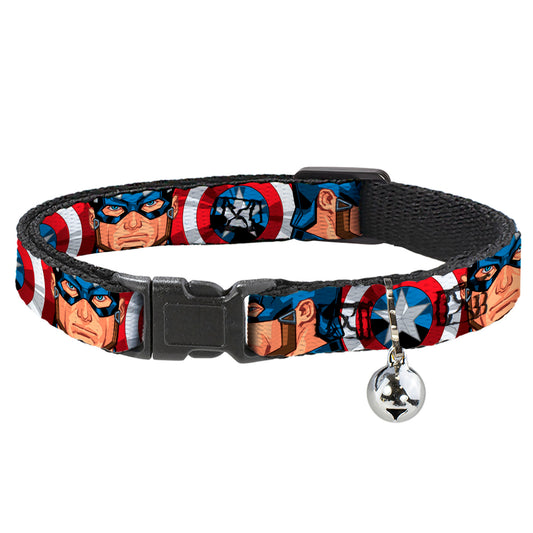 Cat Collar Breakaway - Captain America Face Turns Shield CLOSE-UP