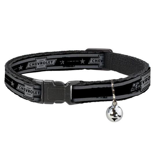 Breakaway Cat Collar with Bell - Vintage CHEVROLET 1934 Bowtie Logo/Stars Stripe Black/Grays