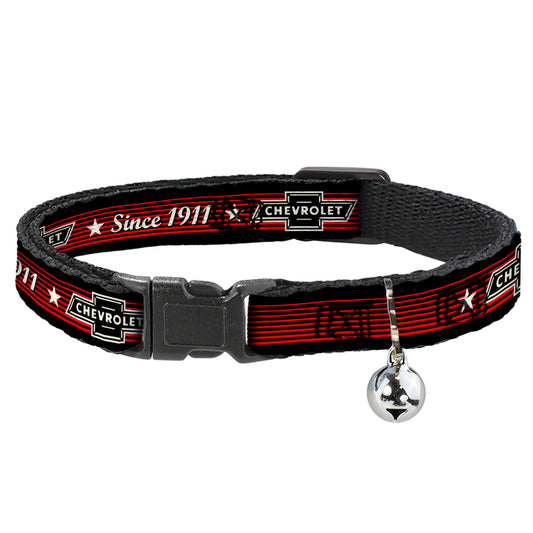 Breakaway Cat Collar with Bell - Vintage CHEVROLET Bowtie SINCE 1911/Stars Stripe Black/Red/Ivory