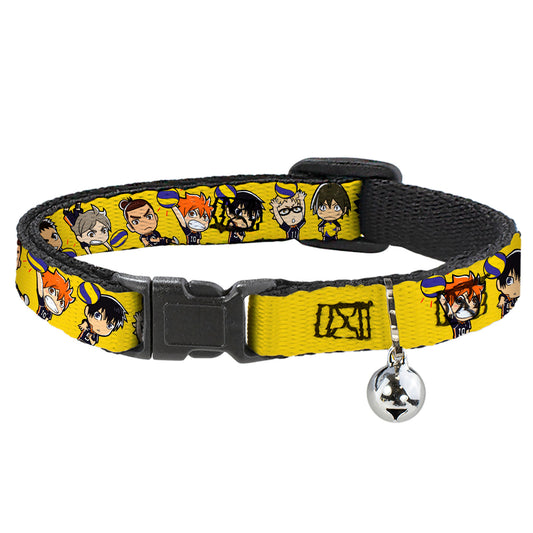 Breakaway Cat Collar with Bell - Haikyu Chibi Volleyball Player Warm Up Pose Yellow