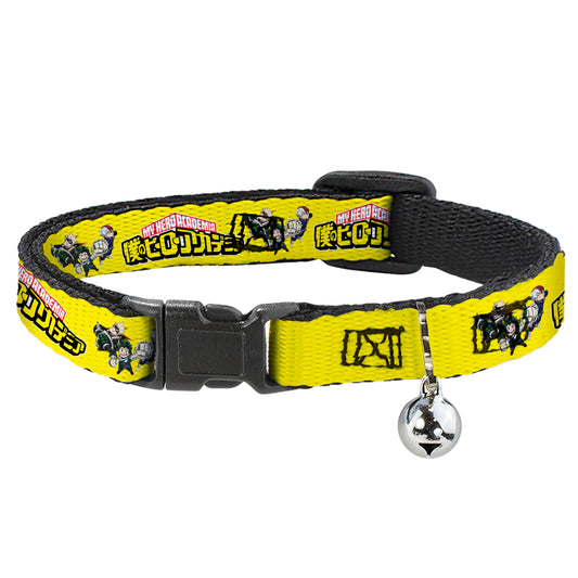 Breakaway Cat Collar with Bell - MY HERO ACADEMIA Character Trio Pose and Title Logo Yellow