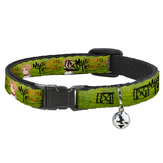Breakaway Cat Collar with Bell - MUSHOKU TENSEI Rudeus Greyrat Pose and Title Logo Green