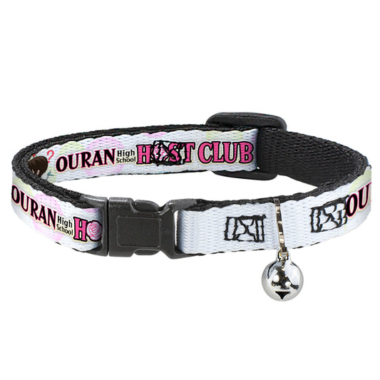 Breakaway Cat Collar with Bell - OURAN HIGH SCHOOL Chibi Tamaki and Haruhi Pose and Title Logo White