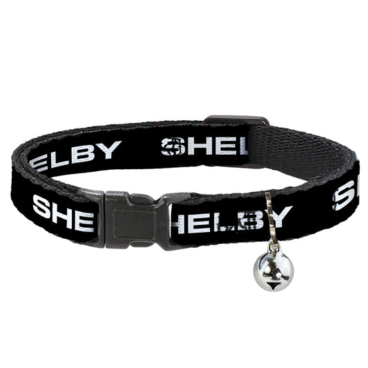 Cat Collar Breakaway with Bell - SHELBY Text Only Black White - NARROW Fits 8.5-12"
