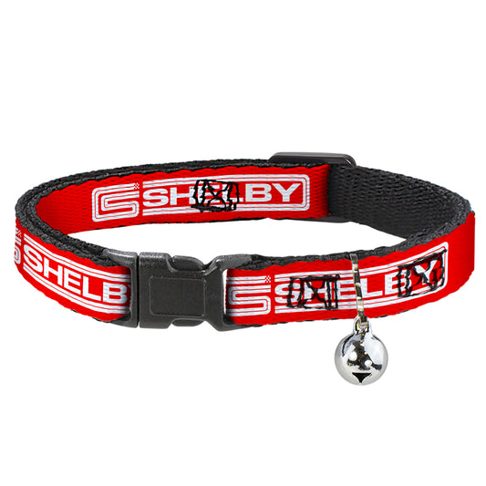Cat Collar Breakaway with Bell - Carroll Shelby CS SHELBY Racing Logo Block Red White - NARROW Fits 8.5-12"