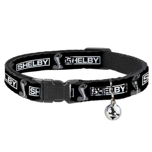 Cat Collar Breakaway with Bell - SHELBY Box Logo and Super Snake Cobra Black White - NARROW Fits 8.5-12"