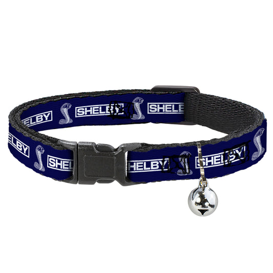 Cat Collar Breakaway with Bell - SHELBY Box Logo and Super Snake Cobra Blue White - NARROW Fits 8.5-12"