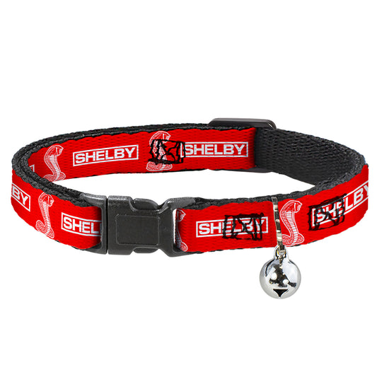 Cat Collar Breakaway with Bell - SHELBY Box Logo and Super Snake Cobra Red White - NARROW Fits 8.5-12"