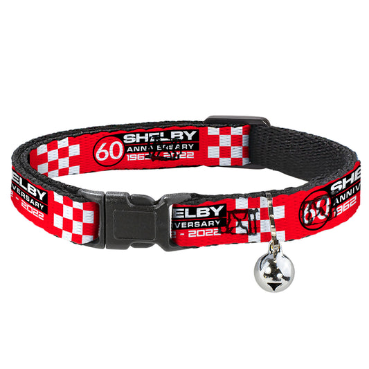 Cat Collar Breakaway with Bell - SHELBY 60th ANNIVERSARY Checker Red Black White - NARROW Fits 8.5-12"