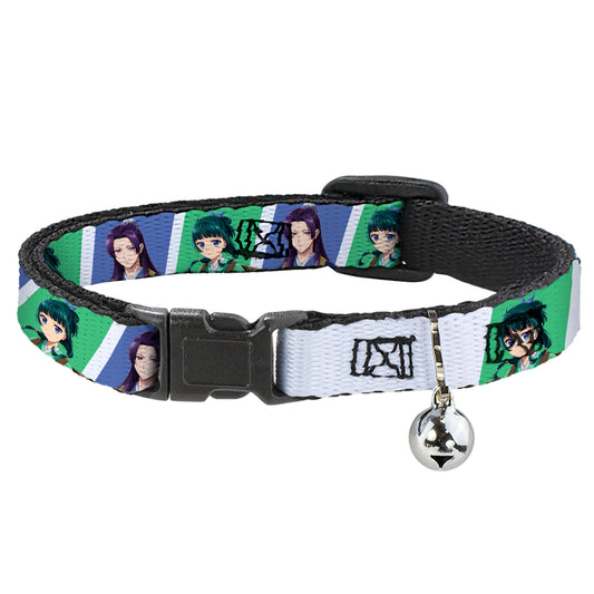 Breakaway Cat Collar with Bell - The Apothecary Diaries Jinshi and Maomao Pose Blocks White/Blue/Green