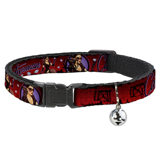 Cat Collar Breakaway - CATWOMAN Bombshell Pose Diamonds Red Purple Black