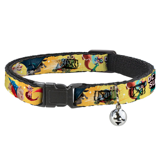 Cat Collar Breakaway with Bell - DC LEAGUE OF SUPER-PETS 6-Superhero Pet Poses Collage Yellows