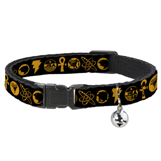 Cat Collar Breakaway with Bell - Black Adam Justice Society Icons Black Orange - NARROW Fits 8.5-12"