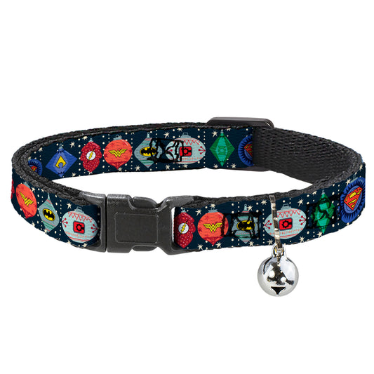 Cat Collar Breakaway with Bell - DC Comics Justice League Holiday Ornament Icons and Stars - NARROW Fits 8.5-12"