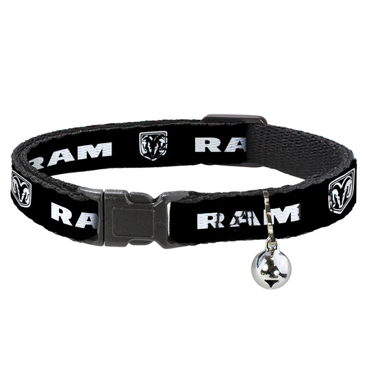 Breakaway Cat Collar with Bell - RAM Shield Logo/Bold Text Black/White