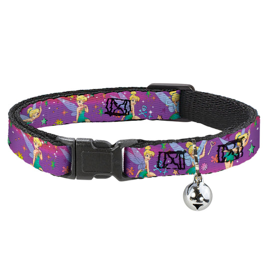 Cat Collar Breakaway - Tinker Bell Poses Flowers Stars Skull Purple