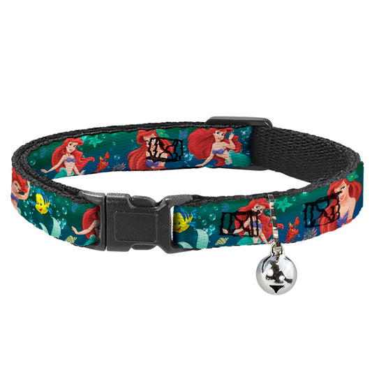 Cat Collar Breakaway - Ariel Poses w Flounder Green Blue Fade