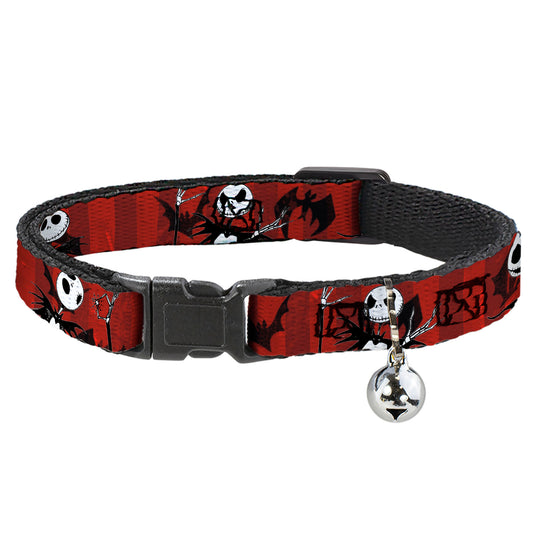 Cat Collar Breakaway - Nightmare Before Christmas Jack Poses Bats Red Stripe