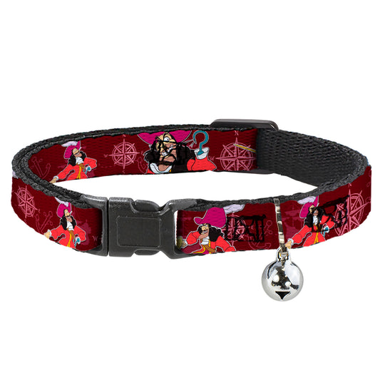 Cat Collar Breakaway - Captain Hook Poses Nautical Elements Burgundy