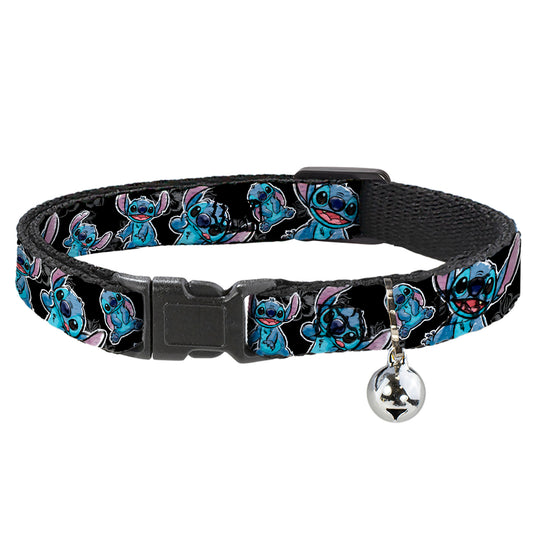 Cat Collar Breakaway - Stitch Poses Hibiscus Sketch Black Gray Blue