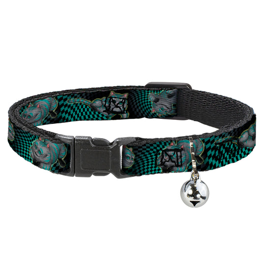 Cat Collar Breakaway - Cheshire Cat 4-Poses Checkers Teal Black