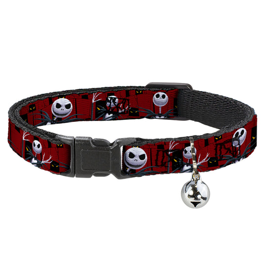 Cat Collar Breakaway - Nightmare Before Christmas 3-Jack Poses Peeping Eyes Burgundy Black Yellow