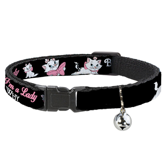 Cat Collar Breakaway - Aristocats Marie 3-Poses BECAUSE I'M A LADY THAT'S WHY Black White Pink