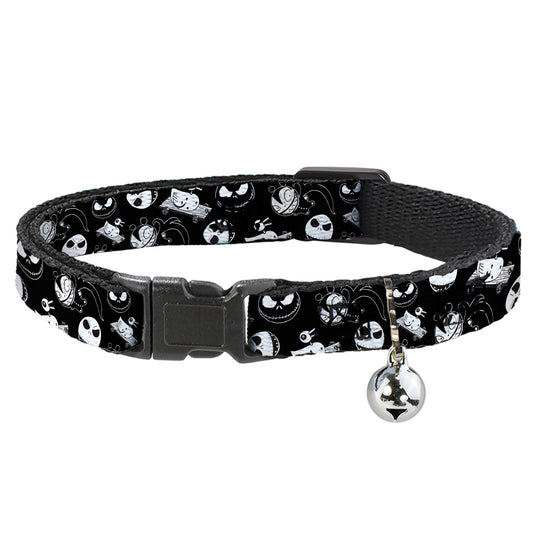 Cat Collar Breakaway - Nightmare Before Christmas Jack Expressions Scary Teddy Killer Duck Collage Black White