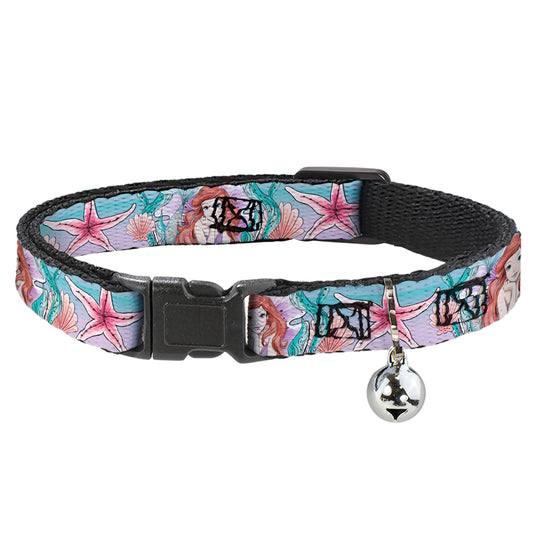 Cat Collar Breakaway - The Little Mermaid Ariel Sketch4 Pose Shells Kelp Blues Pinks
