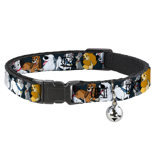 Cat Collar Breakaway - Disney Dogs 6-Dog Group Collage Paws Gray Black