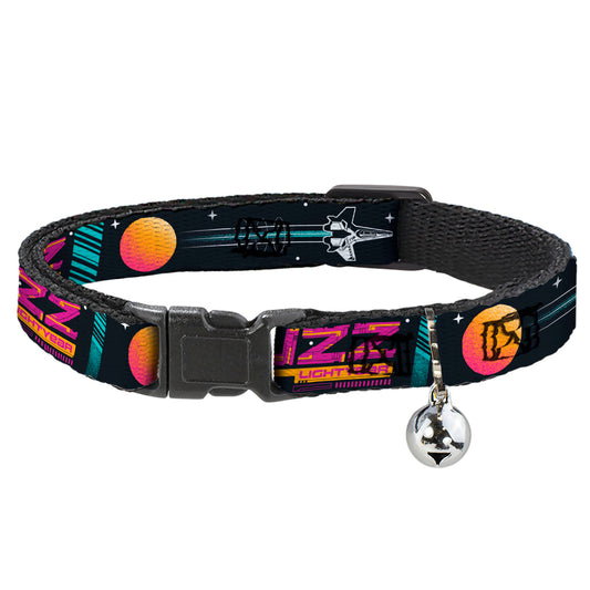 Cat Collar Breakaway with Bell - BUZZ LIGHTYEAR Hyper Speed Spaceship Black Multi Color - NARROW Fits 8.5-12"