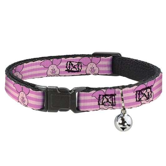 Cat Collar Breakaway with Bell - Winnie the Pooh Piglet Expression Close-Up Stripe Pinks - NARROW Fits 8.5-12"
