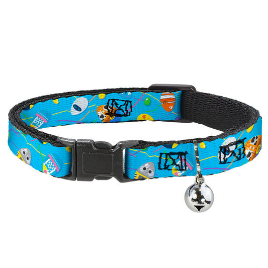 Cat Collar Breakaway with Bell - Pixar Holiday Collection Easter Egg Characters Scattered Blue - NARROW Fits 8.5-12"