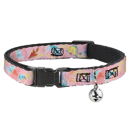 Cat Collar Breakaway with Bell - The Little Mermaid Flounder and Sebastian Under the Sea Pinks - NARROW Fits 8.5-12"